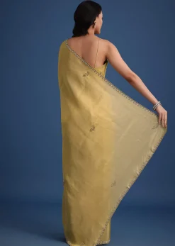 Gold Tissue Saree With Cutdana Embellished Border