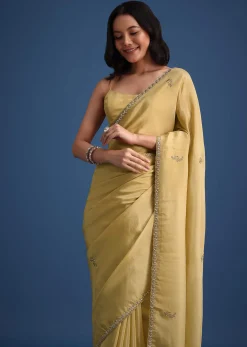 Gold Tissue Saree With Cutdana Embellished Border