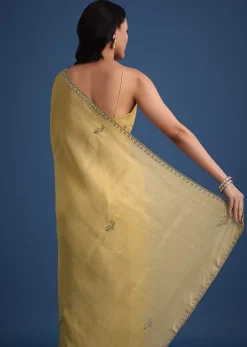 Gold Tissue Saree With Cutdana Embellished Border