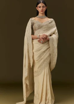 Gold Tissue Saree With Embroidered Brocade Blouse