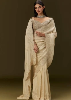 Gold Tissue Saree With Embroidered Brocade Blouse