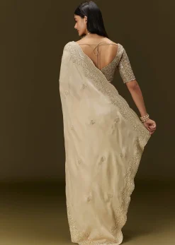 Gold Tissue Saree With Embroidered Brocade Blouse