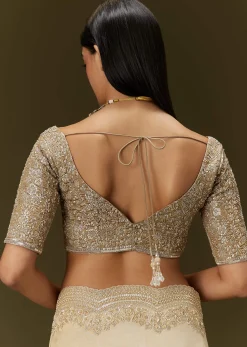 Gold Tissue Saree With Embroidered Brocade Blouse