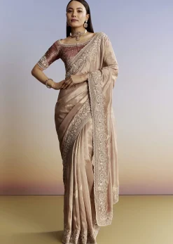 Gold Tissue Saree With Heavy Embroidered Border And Blouse