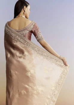 Gold Tissue Saree With Heavy Embroidered Border And Blouse