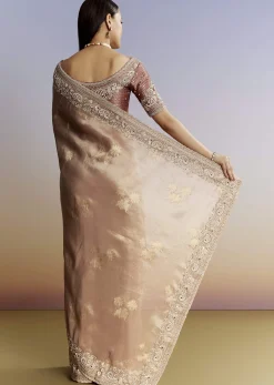 Gold Tissue Saree With Heavy Embroidered Border And Blouse