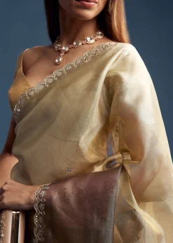 Gold Tissue Saree With Mirror Embroidery