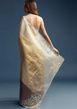 Gold Tissue Saree With Mirror Embroidery