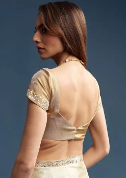 Gold Tissue Saree With Mirror Embroidery