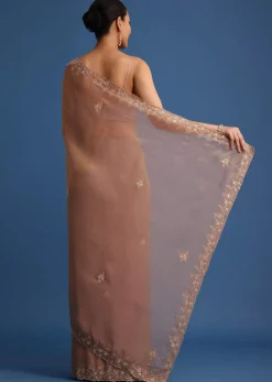 Gold Tissue Saree With Stones And Cutdana Embroidered Border