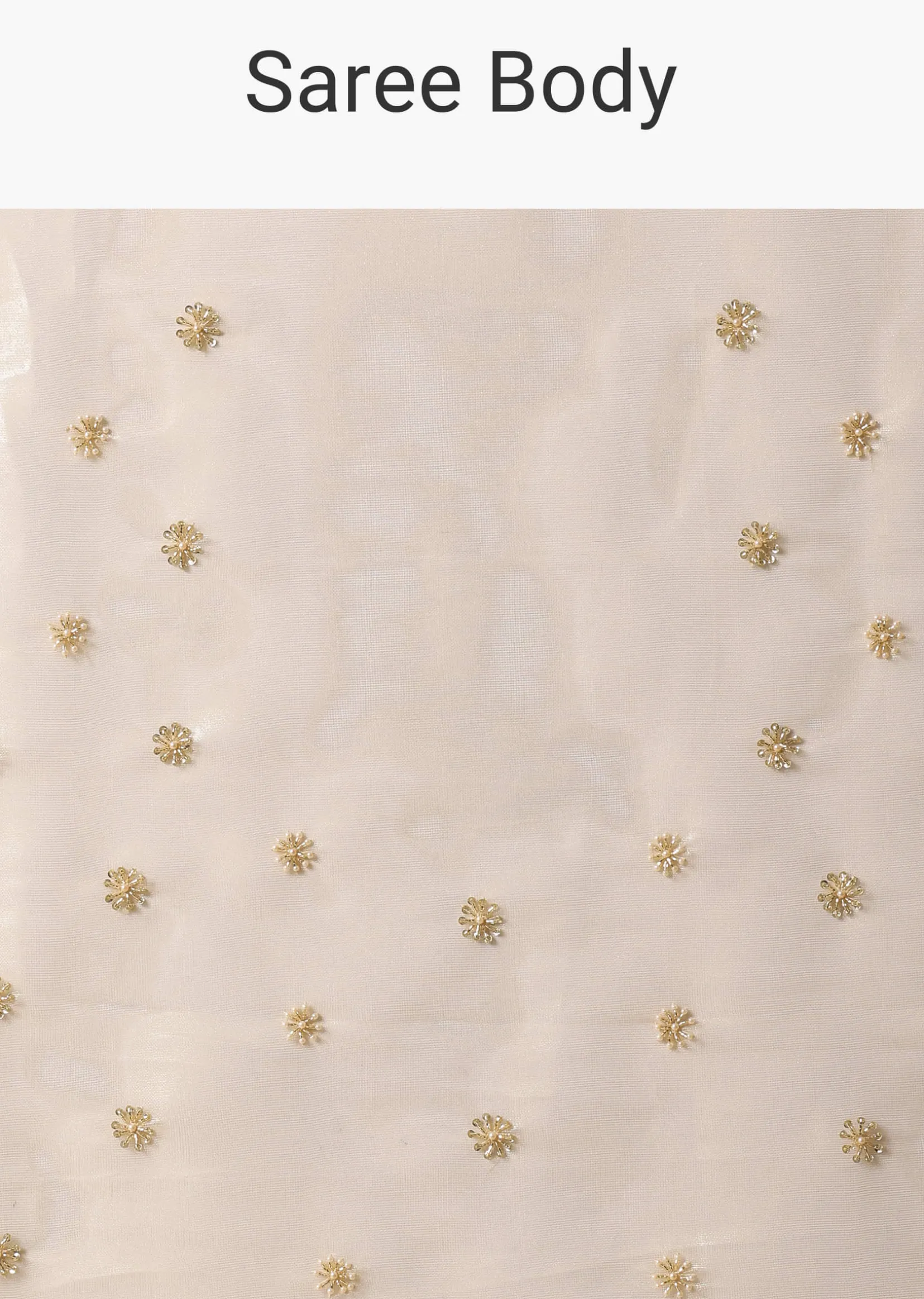 Gold Toned Foil Saree Fabricated In Tissue With Cut Dana Embellished Borders