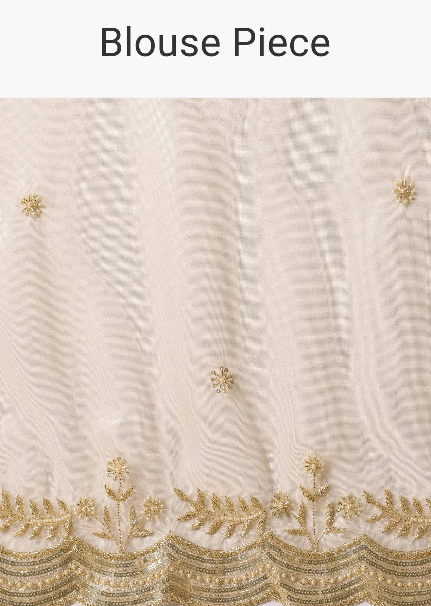 Gold Toned Foil Saree Fabricated In Tissue With Cut Dana Embellished Borders