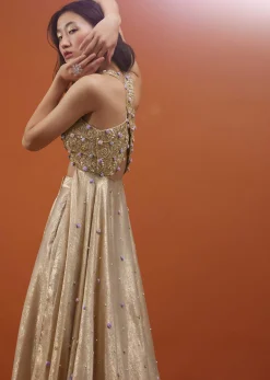 Gold Toned Palazzo Top In With Attached Cape - NOOR 2022