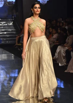 Gold Toned Palazzo Top In With Attached Cape - NOOR 2022