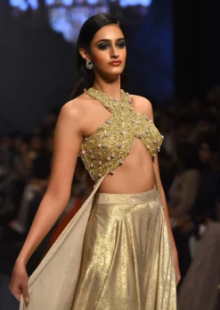 Gold Toned Palazzo Top In With Attached Cape - NOOR 2022