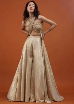 Gold Toned Palazzo Top In With Attached Cape - NOOR 2022