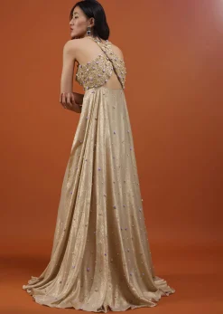 Gold Toned Palazzo Top In With Attached Cape - NOOR 2022