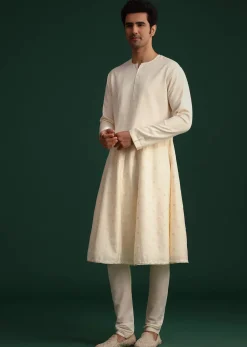 Gold Zari Embroidered Sherwani With Anarkali Kurta And Dupatta