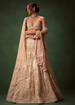 Golden Banarasi Brocade Lehenga Set With Dual Dupattas