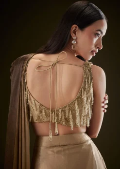Golden Brown Ready To Saree With Resham Scallop Border