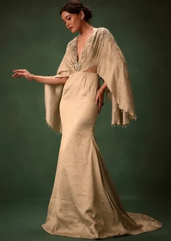 Golden Chiffon Silk Jacquard Kaftan
