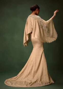 Golden Chiffon Silk Jacquard Kaftan