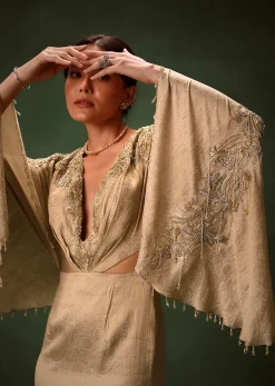 Golden Chiffon Silk Jacquard Kaftan