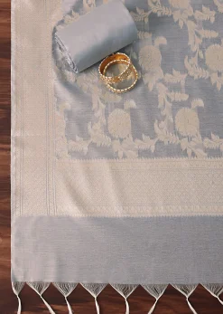 Golden Horizon Banarasi Silk Woven Dress Material Suit Set in Gold And Light Blue