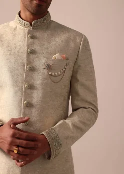 Golden Sherwani Set With Exquisite Embroidery Work