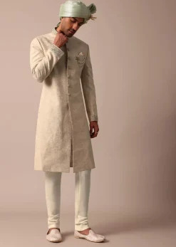 Golden Sherwani Set With Exquisite Embroidery Work