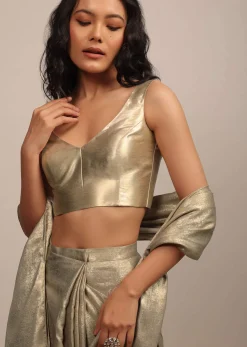 Golden Sleeveless Blouse In Gold Brocade With A V-Neckline