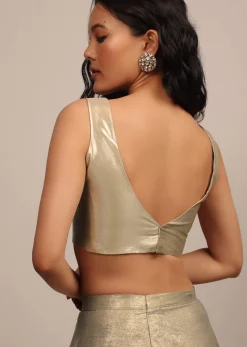 Golden Sleeveless Blouse In Gold Brocade With A V-Neckline