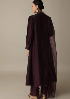 Gorgeous Brown Silk Kurti Set With Beaded Detailing