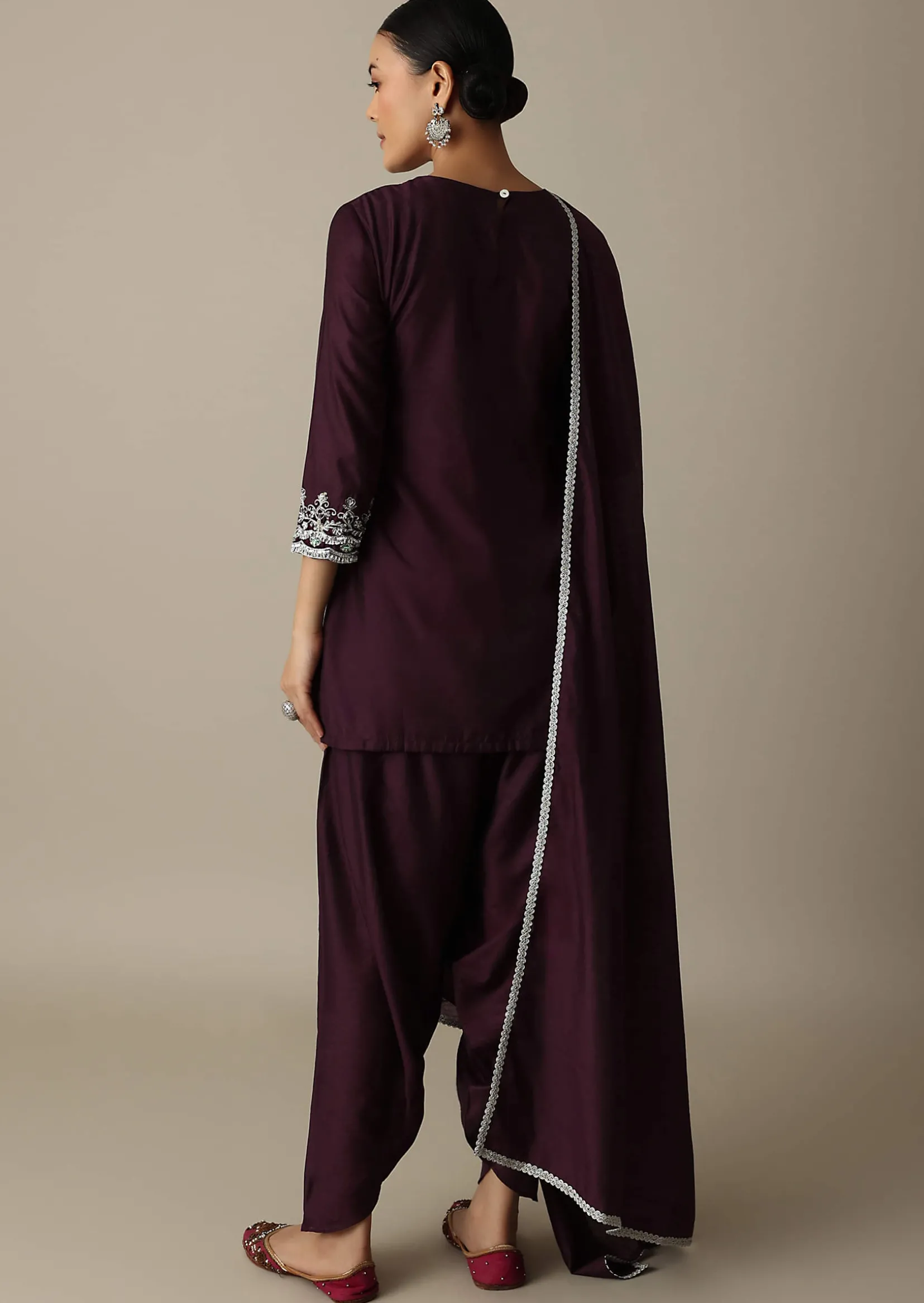 Gorgeous Wine Embroidered Silk Kurta Set