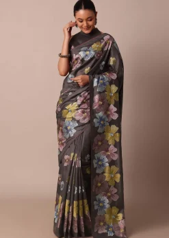 Graceful Grey Saree With Exquisite Thread Resham Work