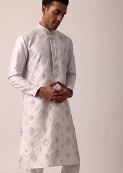 Graceful Pink Silk Kurta Set For Men