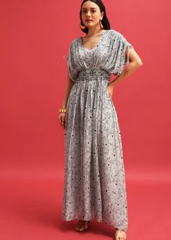 Gray Abstract Printed Jumpsuit With Resham Work