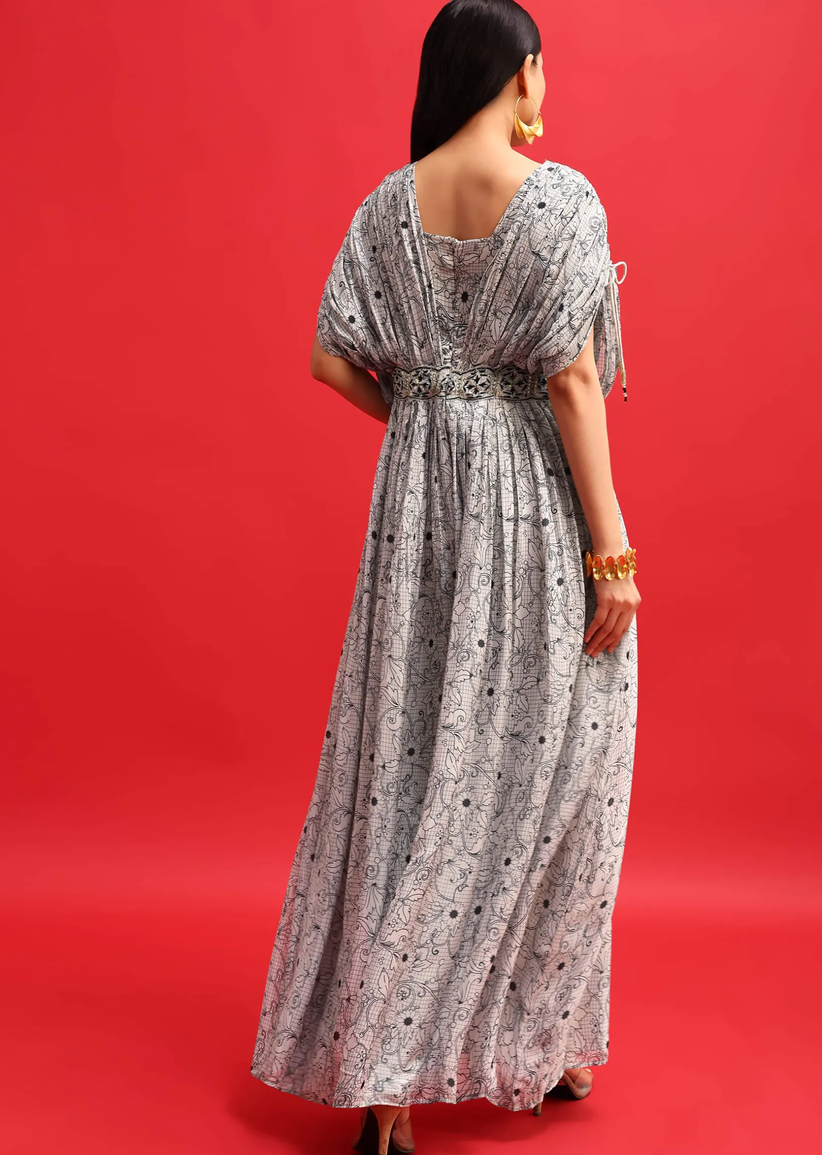 Gray Abstract Printed Jumpsuit With Resham Work