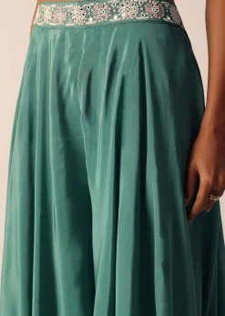 Green Art Silk Palazzo Set With Mirror Work