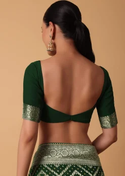 Green Banarasi Georgette Saree With Zari Bandhani Weave And Unstitched Blouse Piece