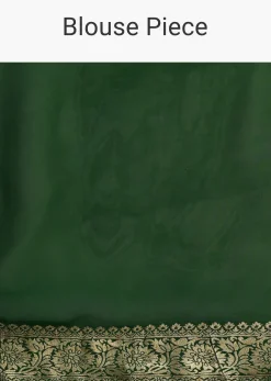 Green Banarasi Georgette Saree With Zari Bandhani Weave And Unstitched Blouse Piece