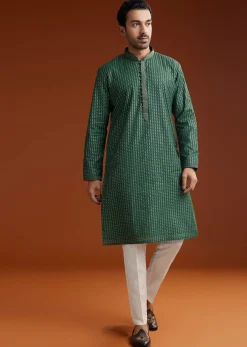Green Banarasi Silk Kurta Pant Set