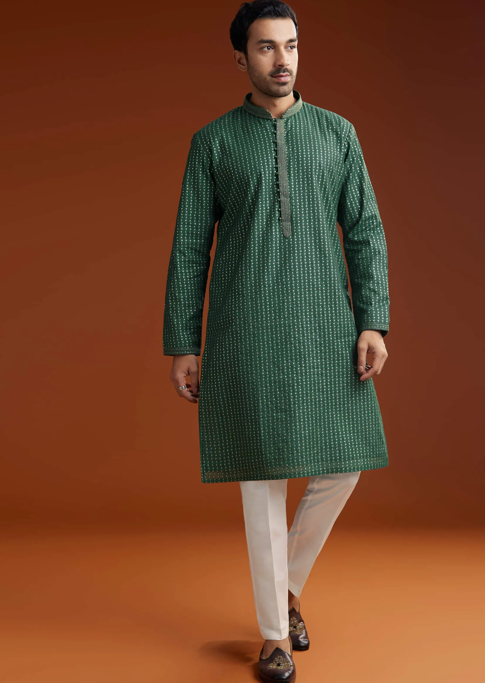Green Banarasi Silk Kurta Pant Set