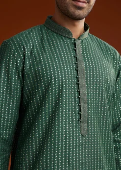 Green Banarasi Silk Kurta Pant Set