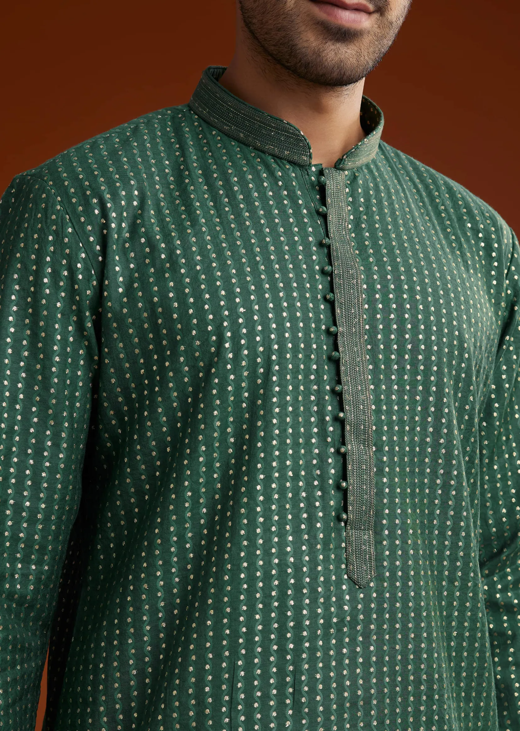 Green Banarasi Silk Kurta Pant Set