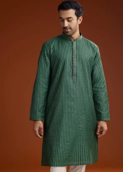 Green Banarasi Silk Kurta Pant Set