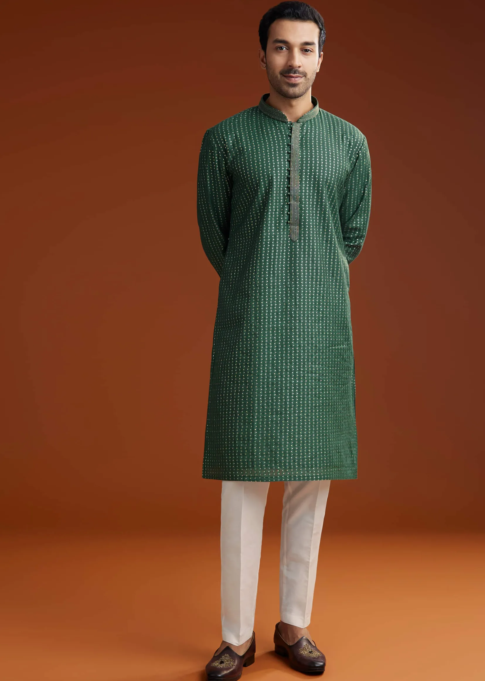 Green Banarasi Silk Kurta Pant Set