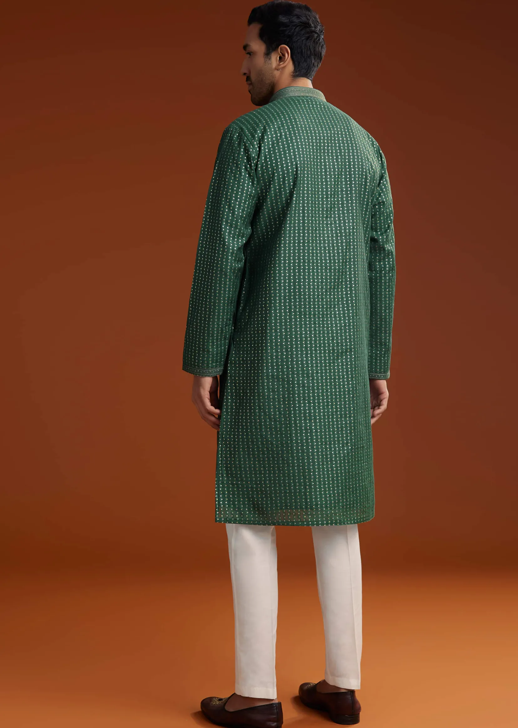 Green Banarasi Silk Kurta Pant Set
