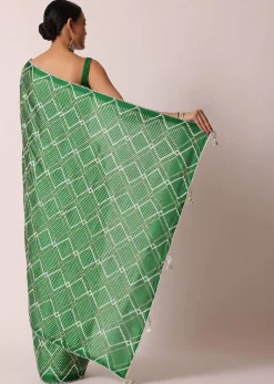 Green Bandhani Silk Saree With Gota Work And Unstitched Blouse Piece