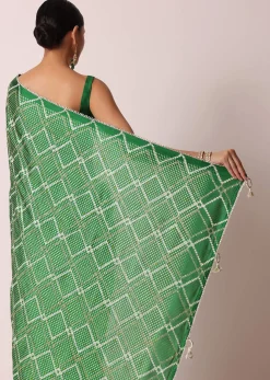 Green Bandhani Silk Saree With Gota Work And Unstitched Blouse Piece